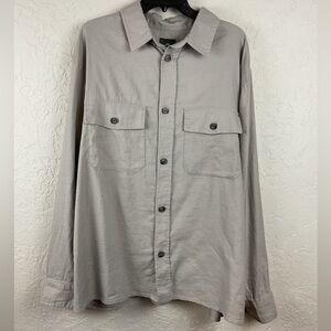 Men’s H&M Light Gray Linen Blend Button Down Overshirt Size XL Long Sleeve